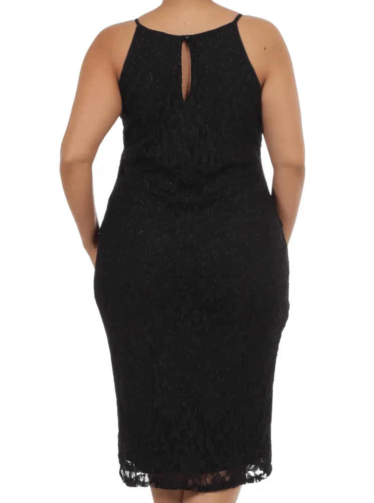 Plus Size Mesmerizing Floral Lace Midi Black Dress