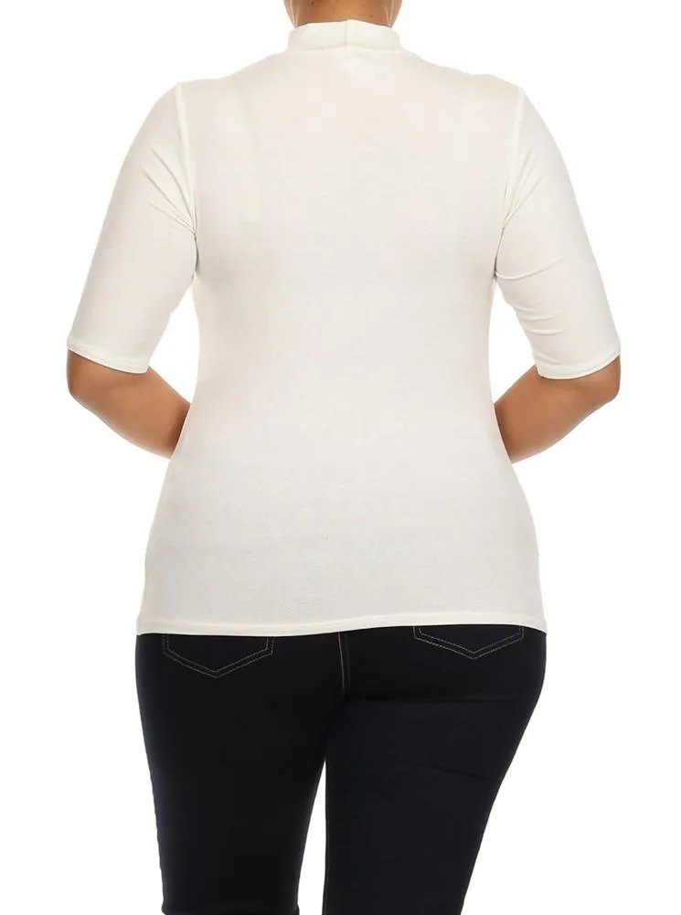 Plus Size Mock Turtle Neck Cut Out White Top