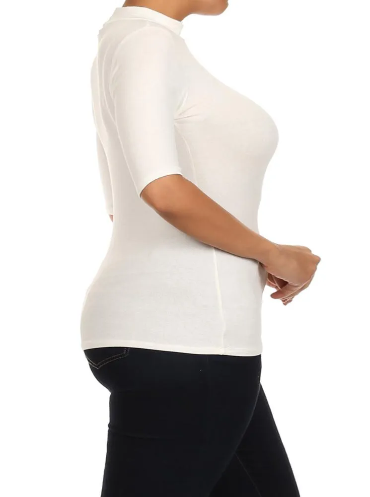 Plus Size Mock Turtle Neck Cut Out White Top