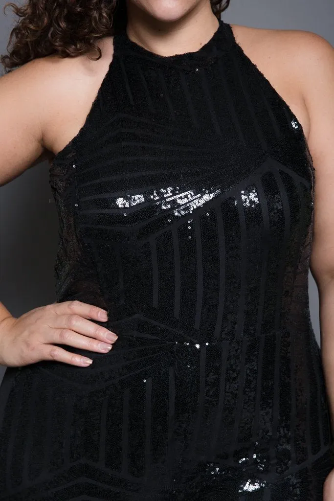 Plus Size Racer-back Sparkling Sequin Jumpsuit [SALE]