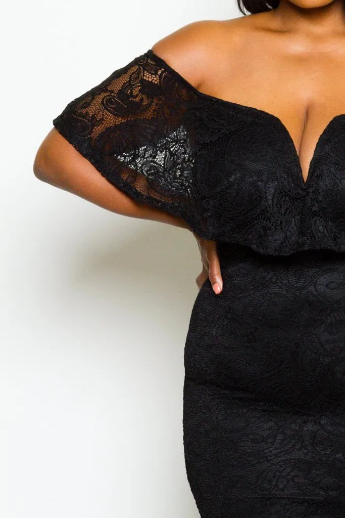 Plus Size Sexy Off Shoulder Sexy Lace Flounce Dress