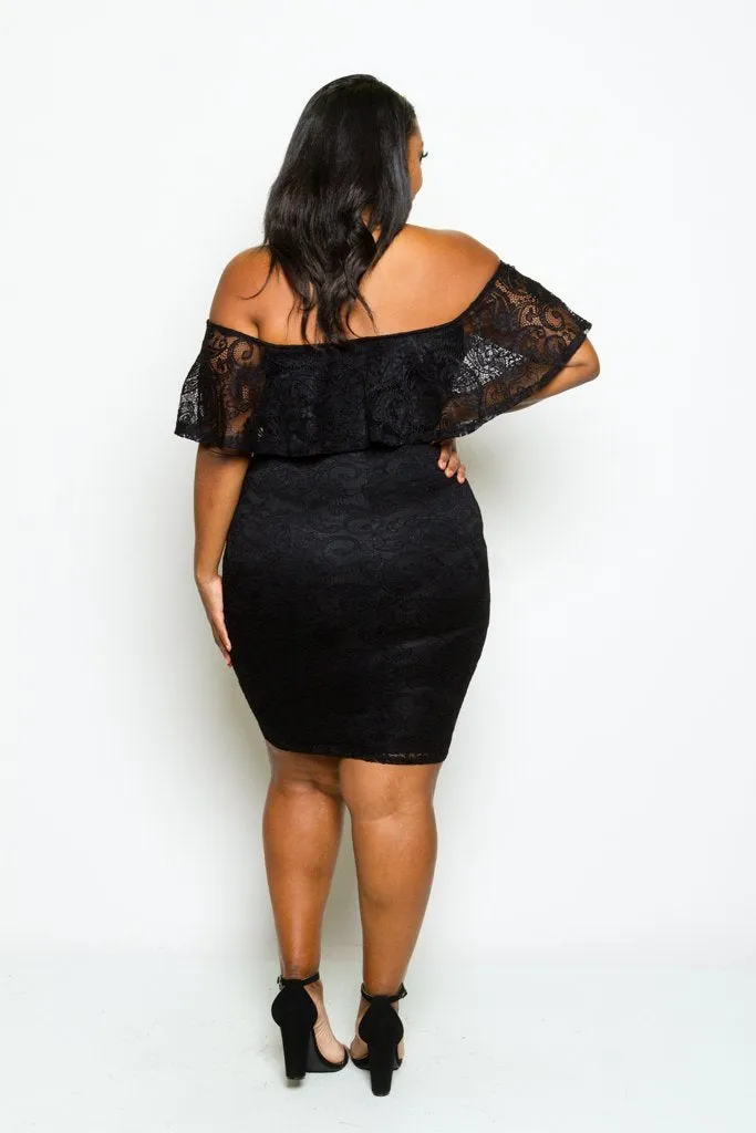 Plus Size Sexy Off Shoulder Sexy Lace Flounce Dress