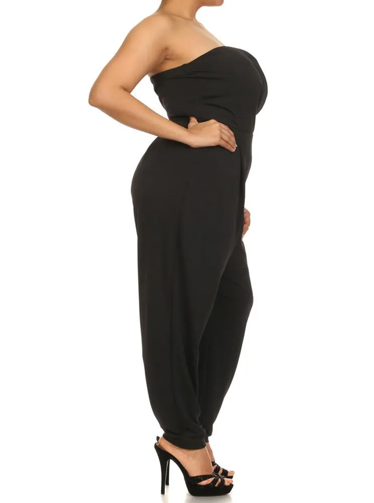 Plus Size Strapless Cross Over Black Jumpsuit