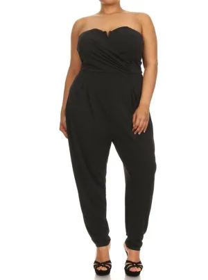 Plus Size Strapless Cross Over Black Jumpsuit