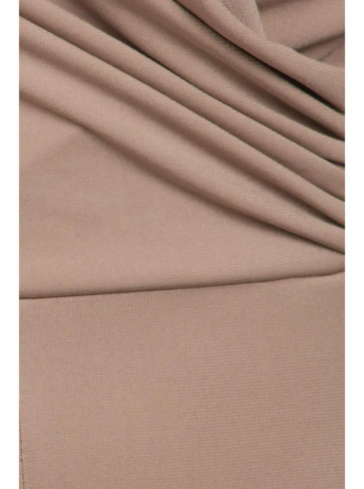 Plus Size Strapless Cross Over Taupe Jumpsuit