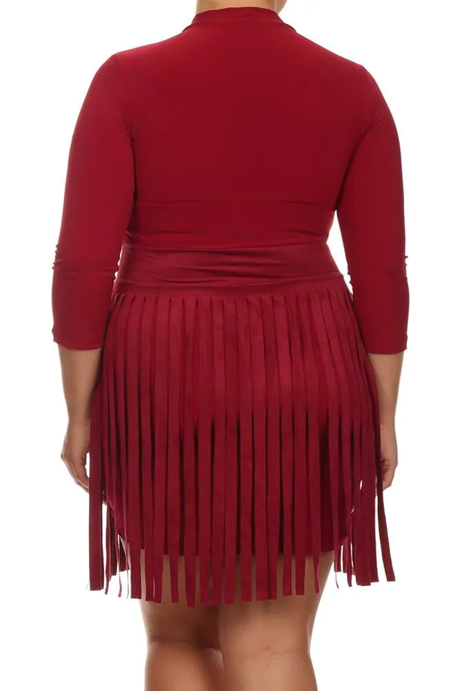 Plus Size Suede Fringe Skirt Dress