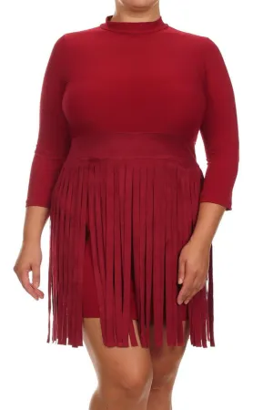 Plus Size Suede Fringe Skirt Dress