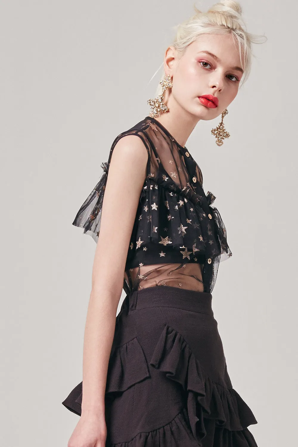 Portia Sheer Star Sleeveless Top