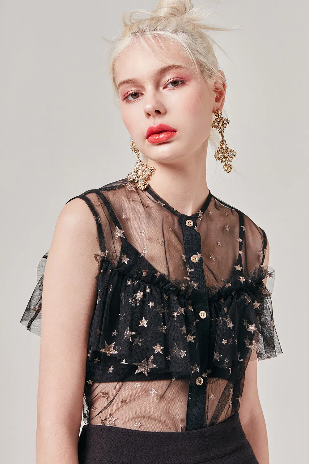 Portia Sheer Star Sleeveless Top