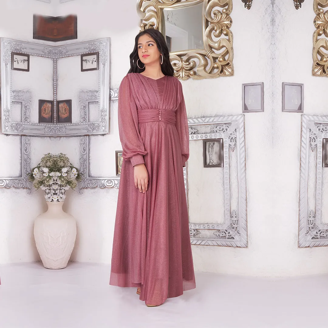 Pretty Copper Long Flowy Puff Sleeves Gown