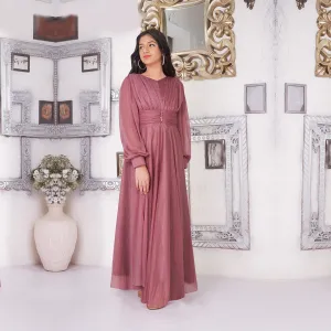 Pretty Copper Long Flowy Puff Sleeves Gown