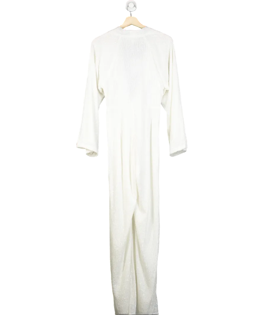 PRETTY LAVISH White Macie Tie Knot Sequin Jumpsuit UK 8