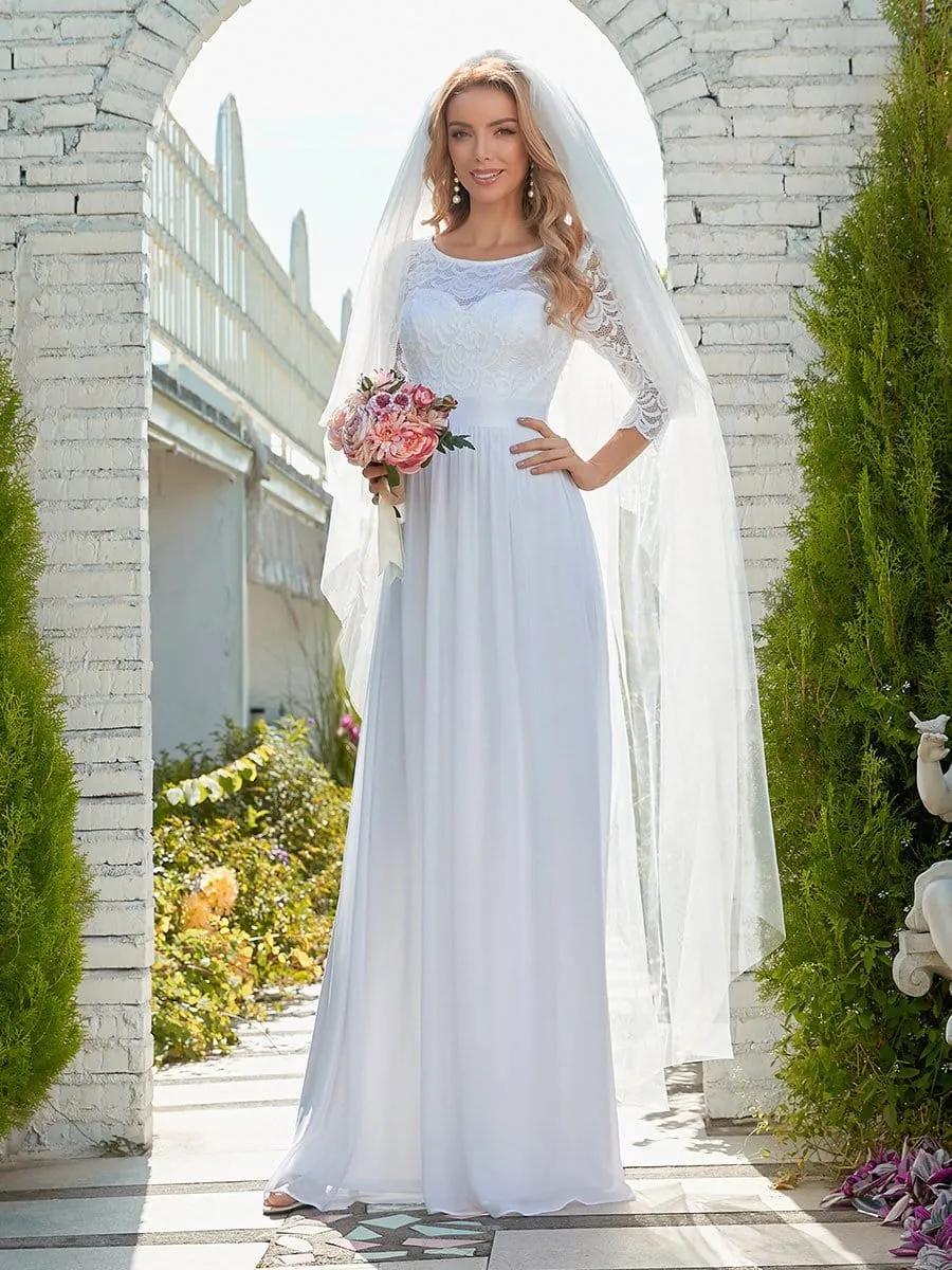 Pricilla lace and chiffon wedding dress in white Express NZ wide