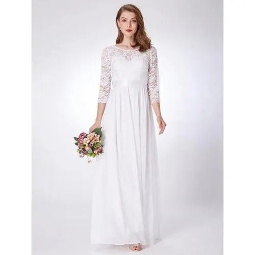 Pricilla lace and chiffon wedding dress in white Express NZ wide