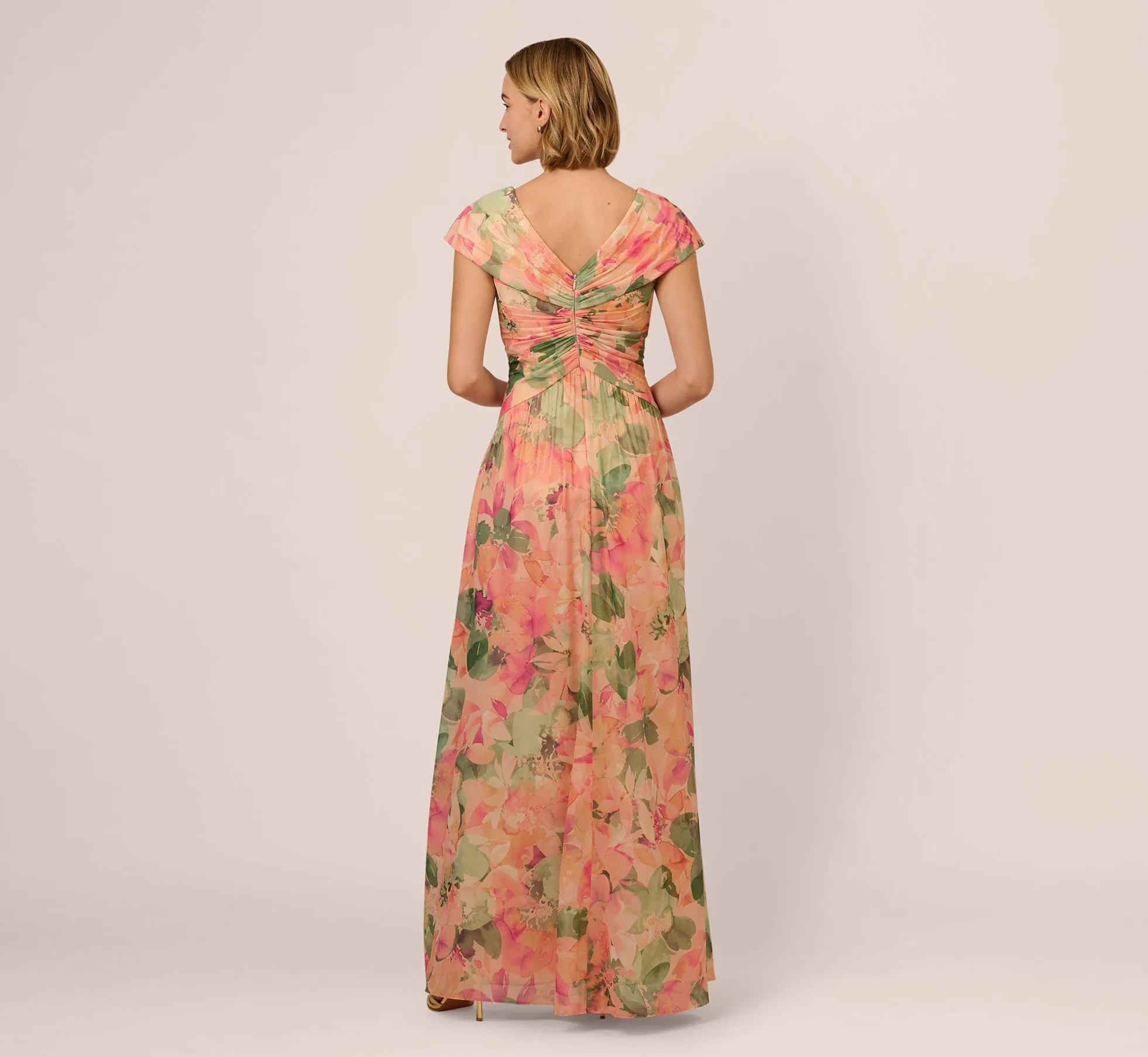 Printed Front Twist Gown In Blush Multi