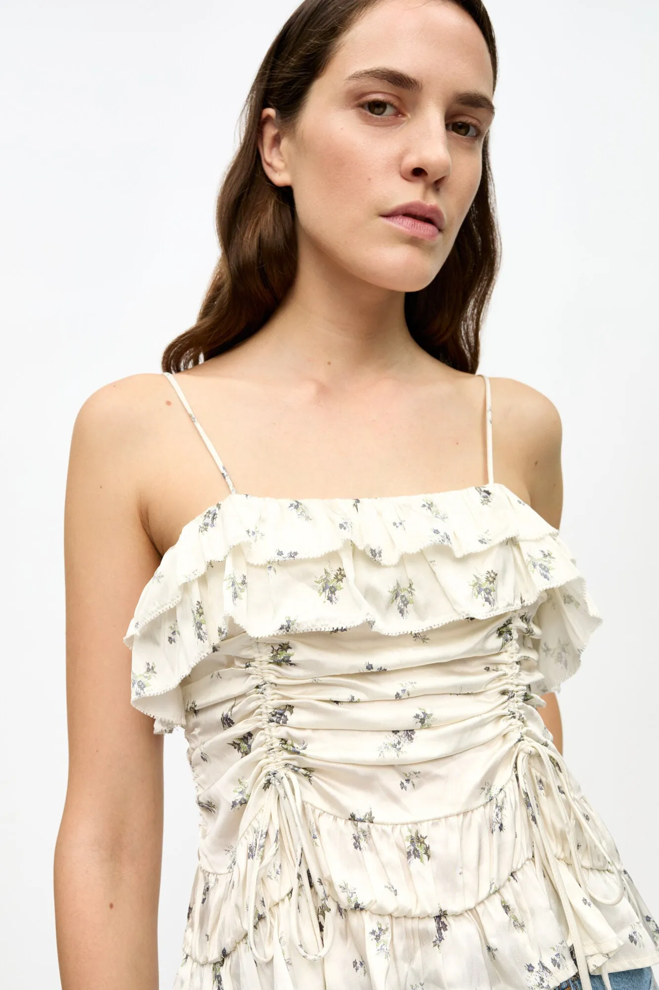 Printed Satin Slip Top | Egret