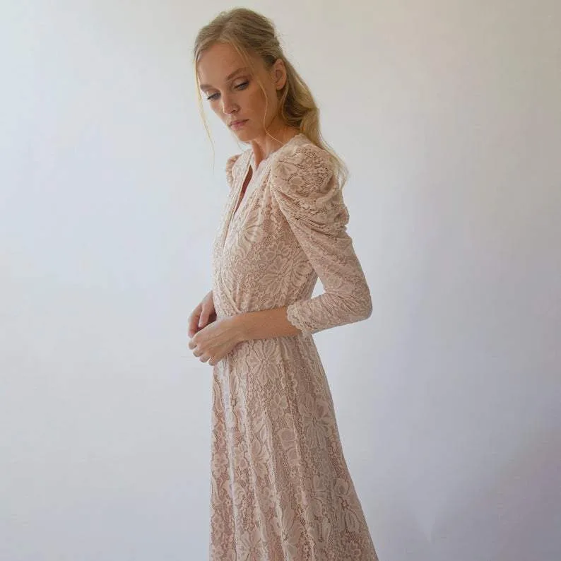 Puffed sleeves wedding dress #1283