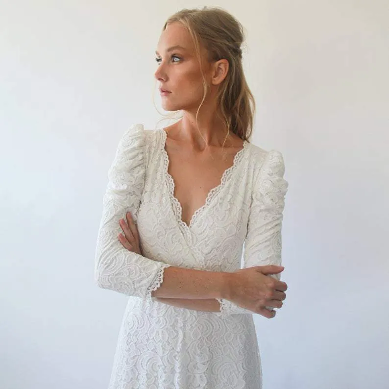 Puffed sleeves wedding dress #1283