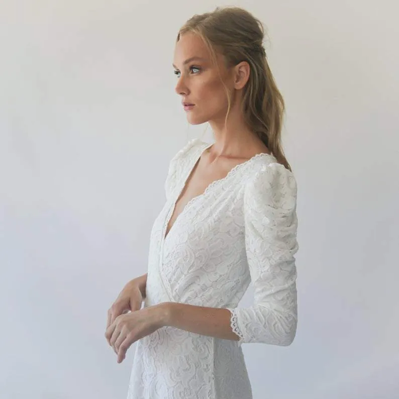 Puffed sleeves wedding dress #1283