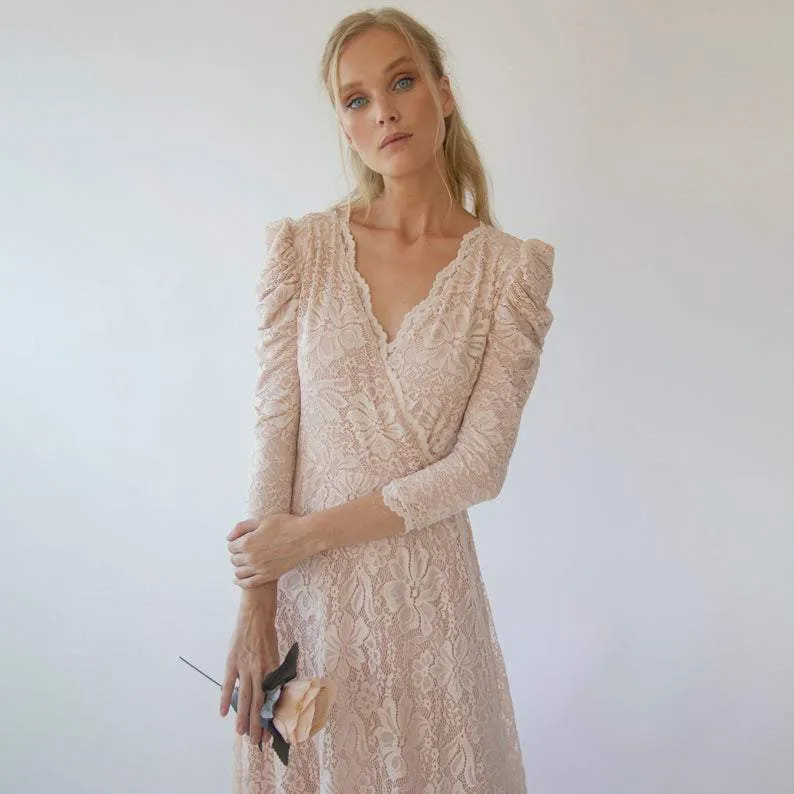 Puffed sleeves wedding dress #1283
