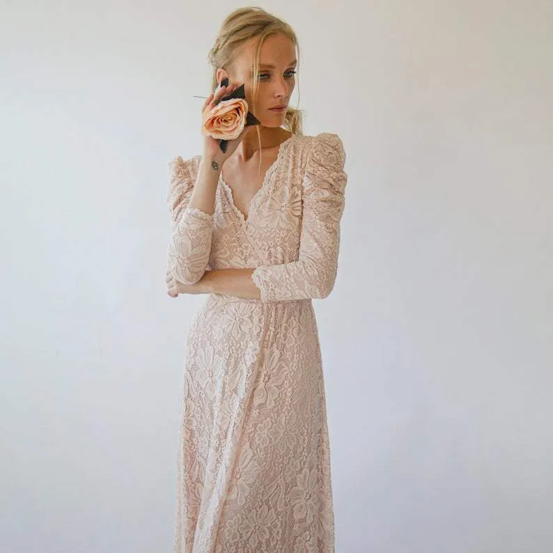Puffed sleeves wedding dress #1283