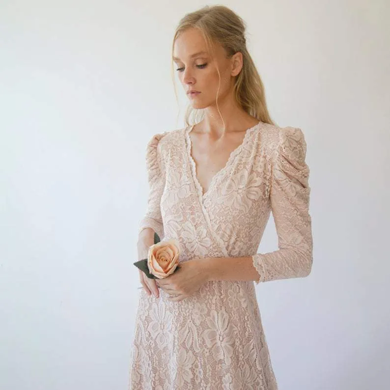 Puffed sleeves wedding dress #1283
