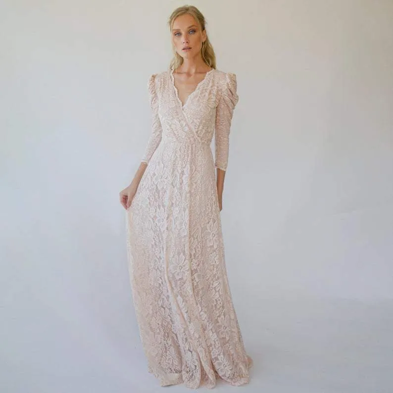 Puffed sleeves wedding dress #1283