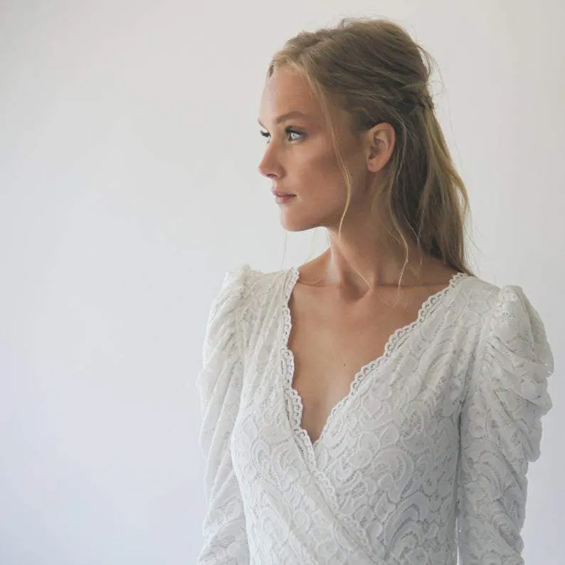 Puffed sleeves wedding dress #1283