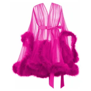 "Night In" Fuchsia Handmade Sheer Fluffy Mini Marabou Feather Robe