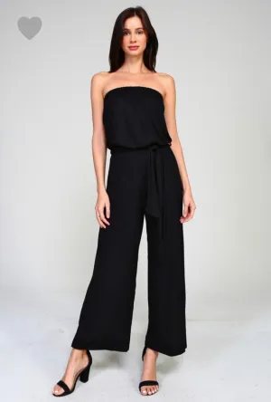 R23 Jersey belted strapless jumpsuit