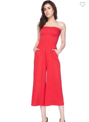 Radiant Red smocked Jumpsuit