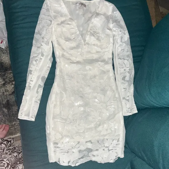 RARE House of CB white lace sequin Casmia dress size XS bride wedding
