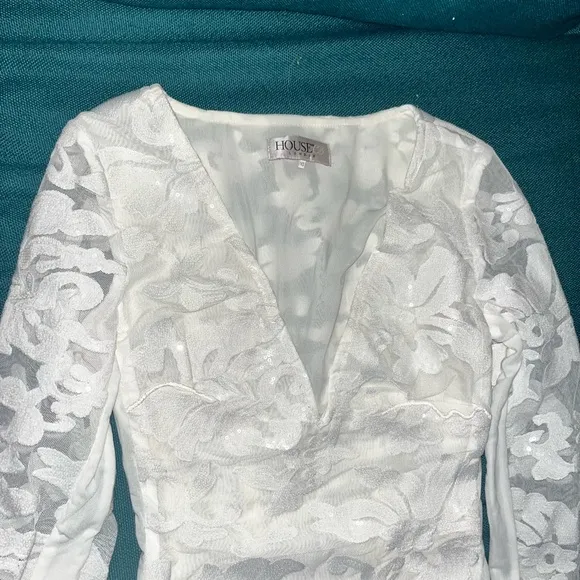 RARE House of CB white lace sequin Casmia dress size XS bride wedding