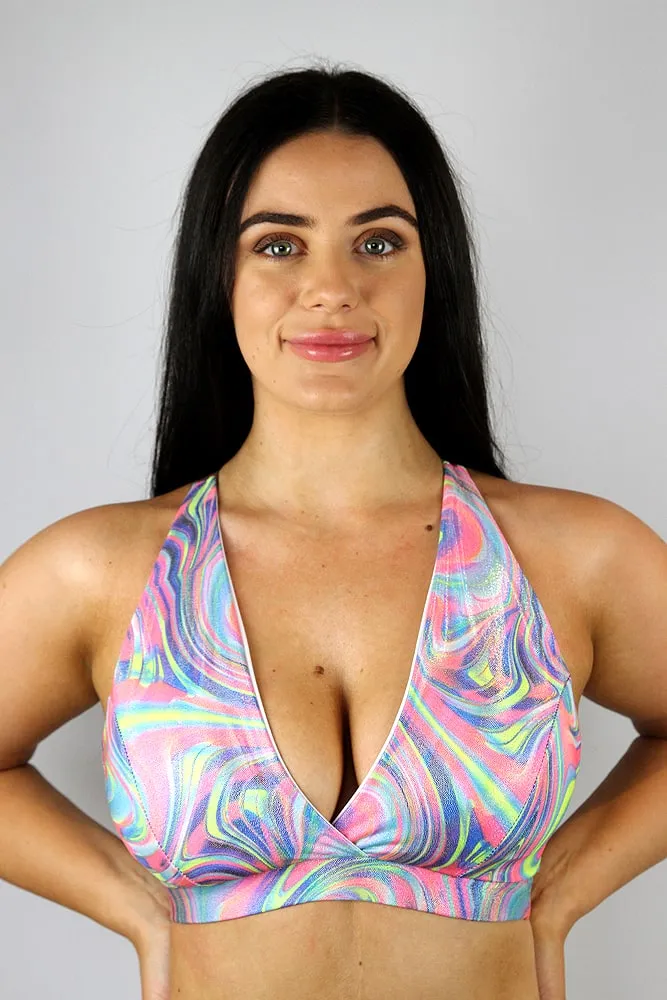 Rarr Push Up Plunge Sports Bra - Black Sparkle