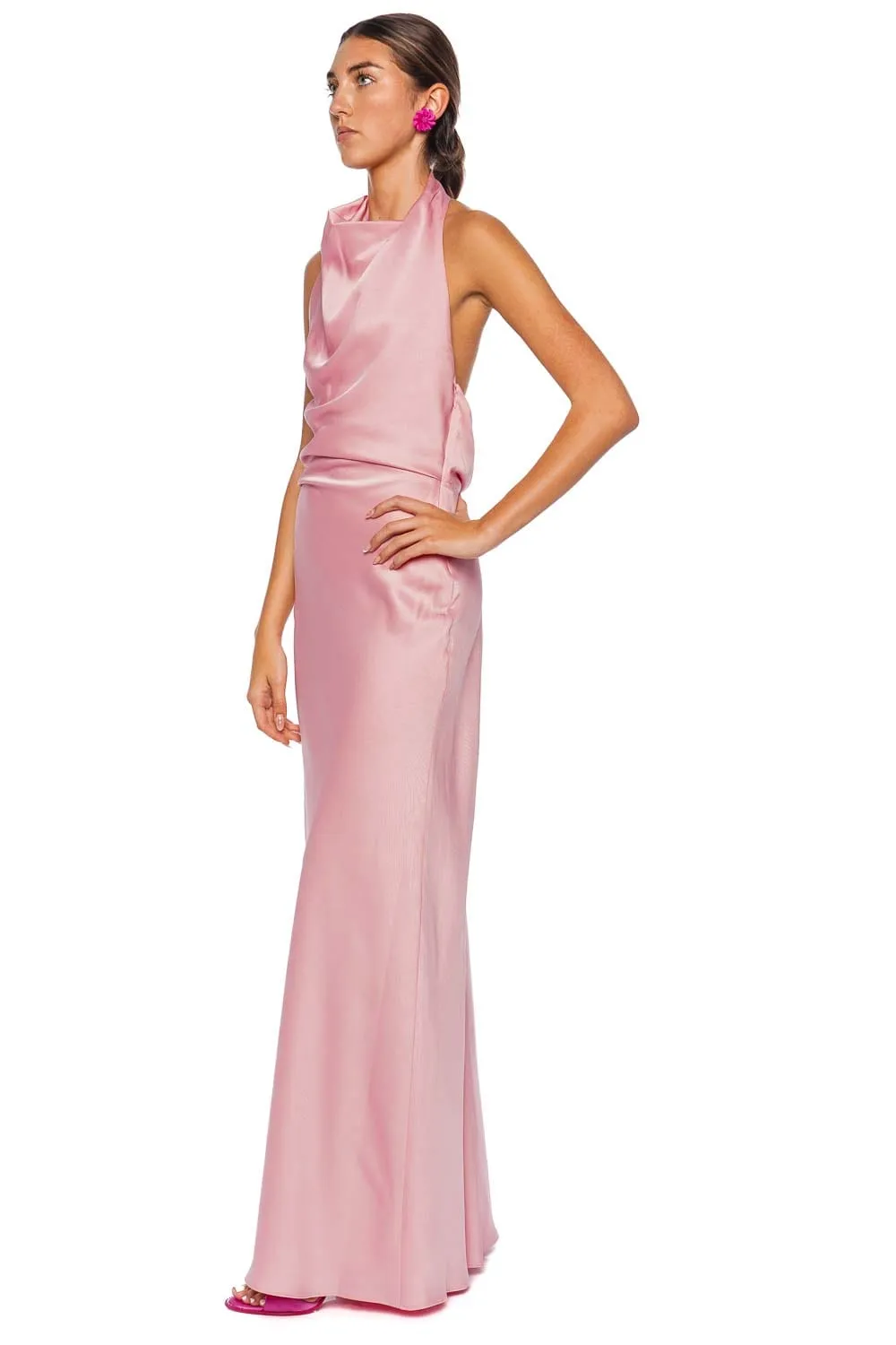Reannon Draped Satin Halter Gown