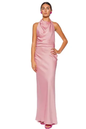 Reannon Draped Satin Halter Gown