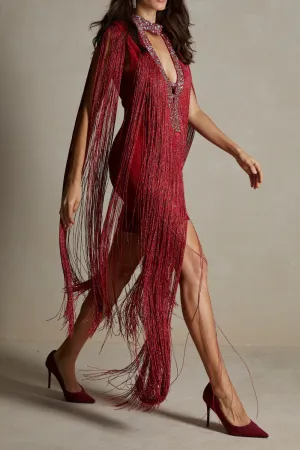 Red Fringe Party Dress