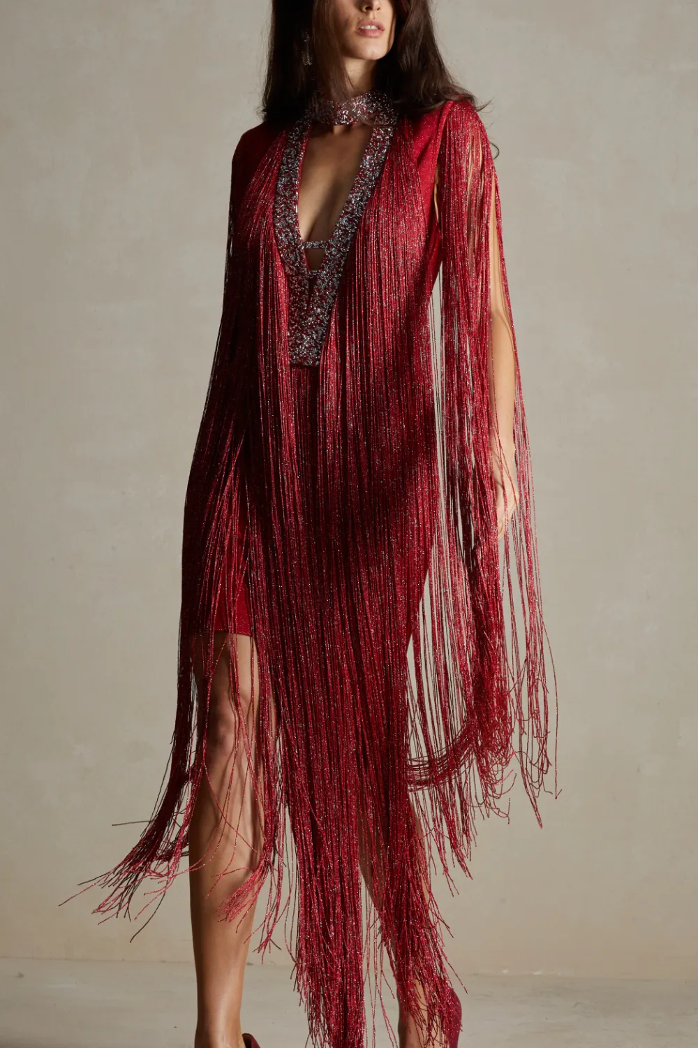 Red Fringe Party Dress