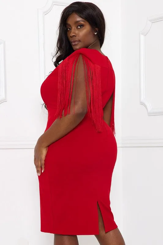 Red Fringe Sleeve Dress - Plus
