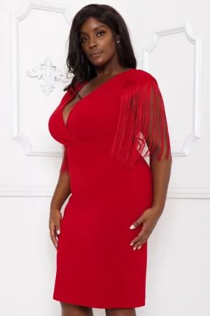 Red Fringe Sleeve Dress - Plus