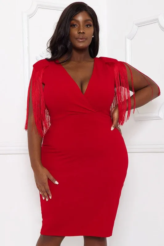 Red Fringe Sleeve Dress - Plus