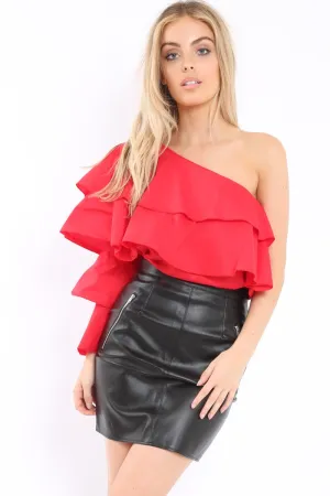 Red Ruffle One Sleeve Top - Sierra