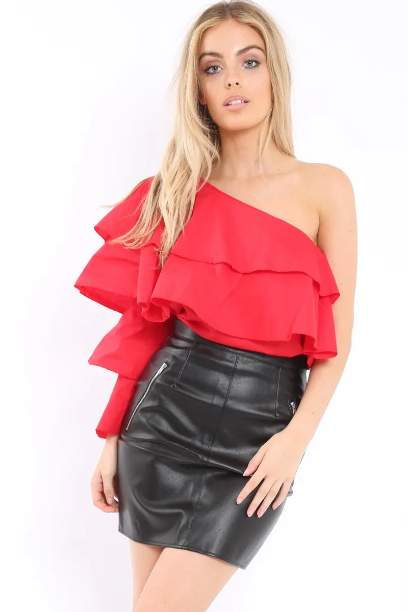 Red Ruffle One Sleeve Top - Sierra