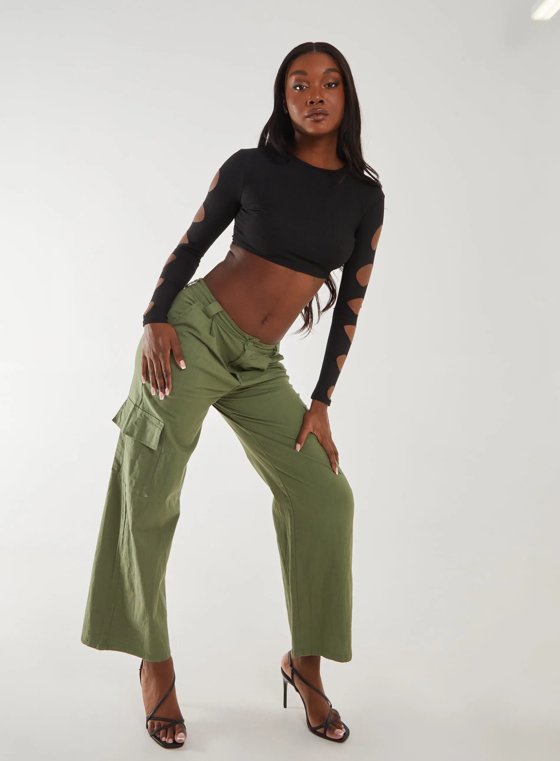 Ribbed Long Sleeve Cut Out Top
