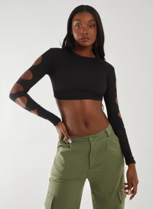 Ribbed Long Sleeve Cut Out Top