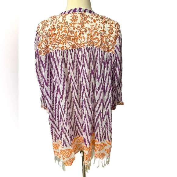 Roberta Roller Rabbit Womens 3/4 Sleeved V Neck Tunic Dress Orange Purple Beach