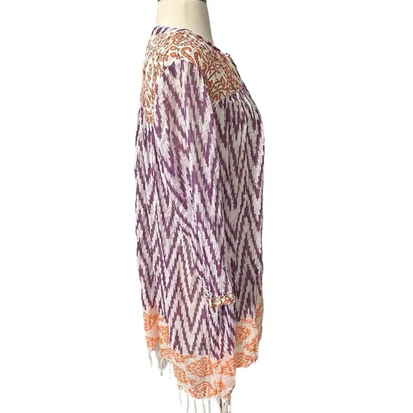 Roberta Roller Rabbit Womens 3/4 Sleeved V Neck Tunic Dress Orange Purple Beach