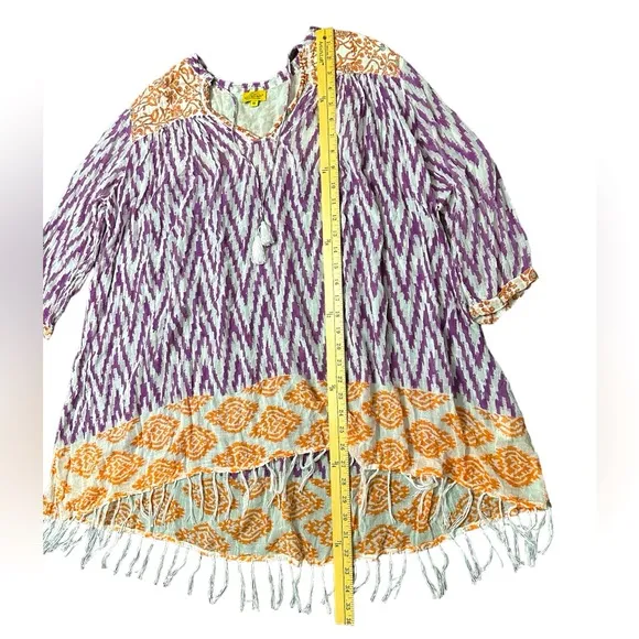 Roberta Roller Rabbit Womens 3/4 Sleeved V Neck Tunic Dress Orange Purple Beach