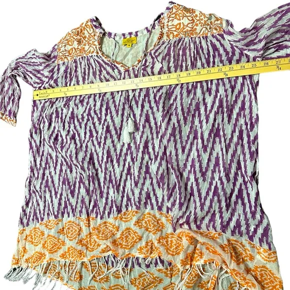 Roberta Roller Rabbit Womens 3/4 Sleeved V Neck Tunic Dress Orange Purple Beach