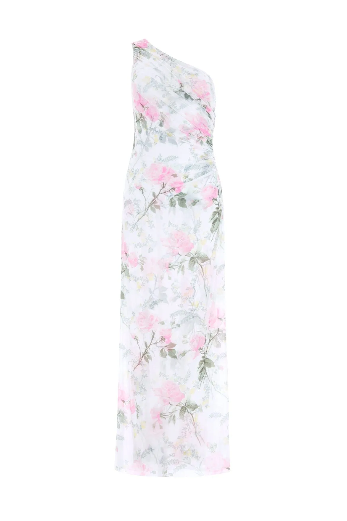 Rose Draped One-Shoulder Ankle Gown